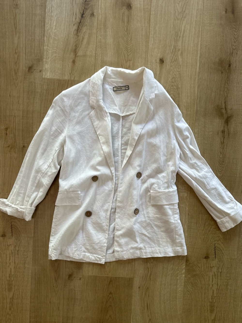 Women's White Double-Breasted Linen Blazer